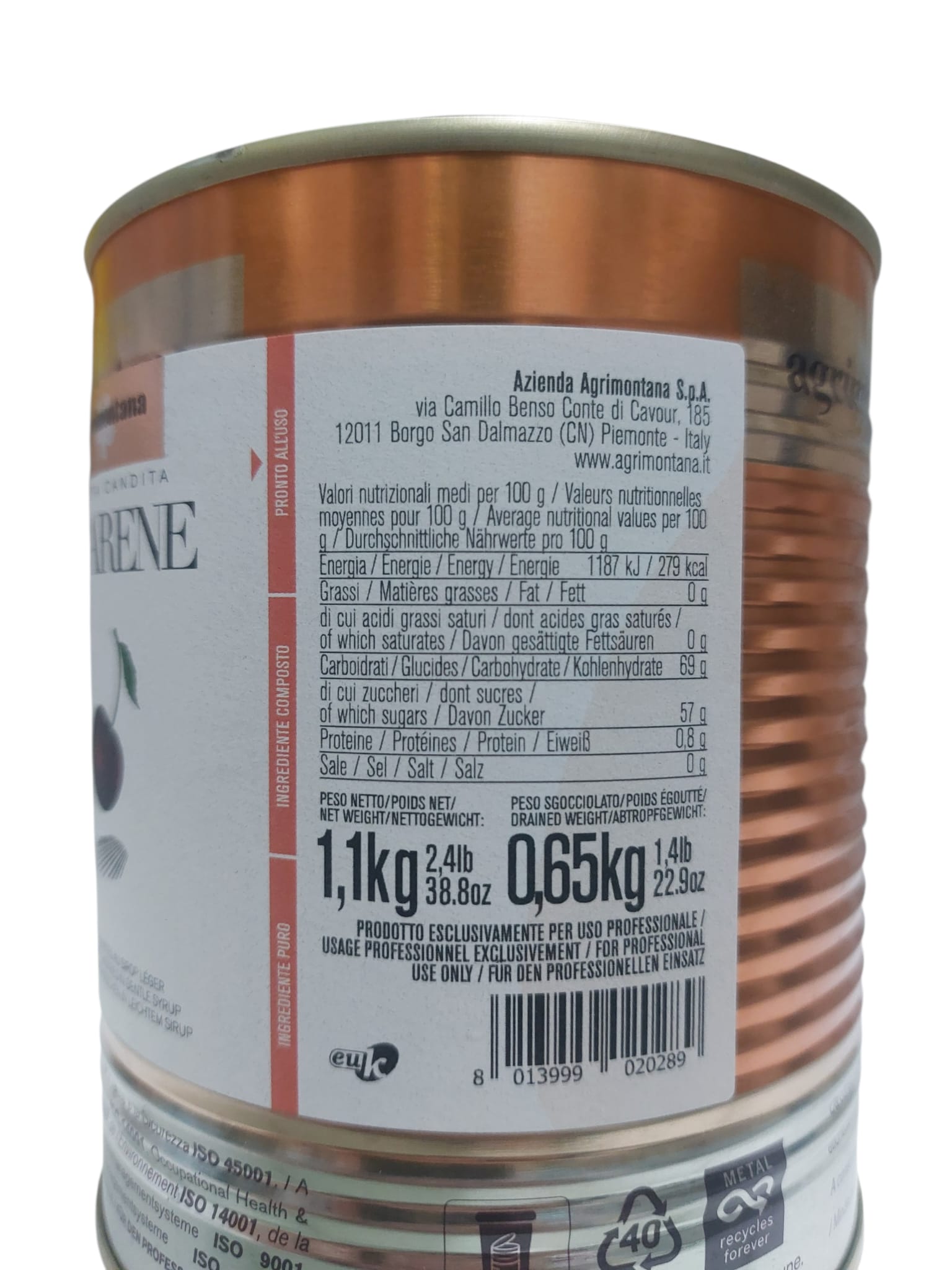 Amarene Candite In Sciroppo Leggero Denocciolate Agrimontana 1.1 KG - immagine 3