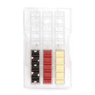 Barrette di cioccolato in policarbonato Dimensione: 6 Cavità da 83 x 21 x 12 h mm –  Stampo 200 x 120 x 20 h mm