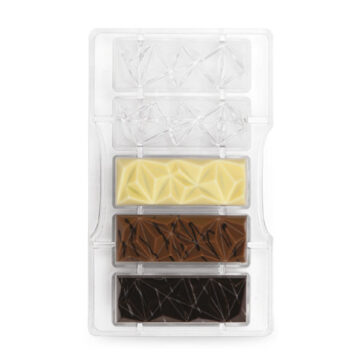 Stampo barretta di cioccolato in policarbonato Dimensione: 5 Cavità da 85 x 31 x 15 h mm –  Stampo 200 x 120 x 20 h mm