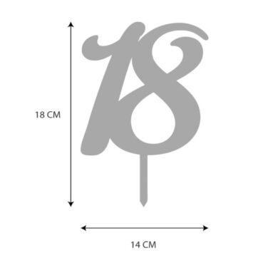 Cake topper in plexiglass specchiato con numero 18 corsivo colore argento