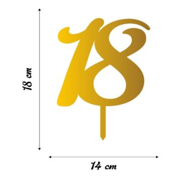 Cake topper in plexiglass specchiato con numero 18 corsivo colore oro