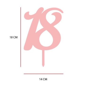 Cake topper in plexiglass specchiato con numero 18 corsivo colore Rosa gold