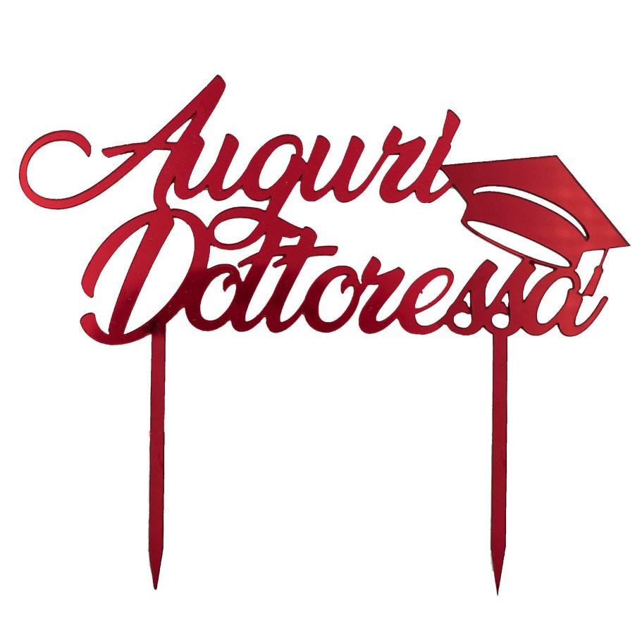 Cake Topper Laurea - Auguri Dottoressa Plexiglass Specchiato Rosso