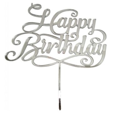 Cake Topper con scritta Happy birthday colore Argento.