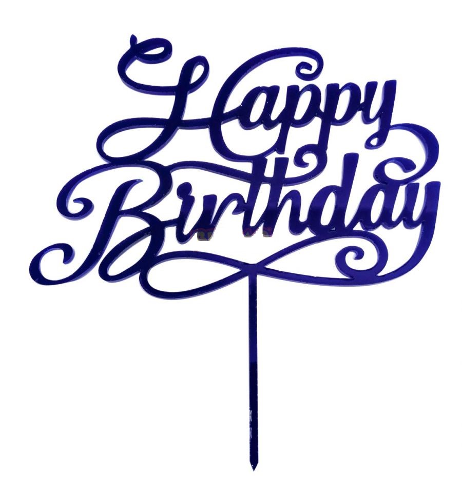 Cake Topper Happy Birthday Plexiglass Specchiato Blu - Cake Love