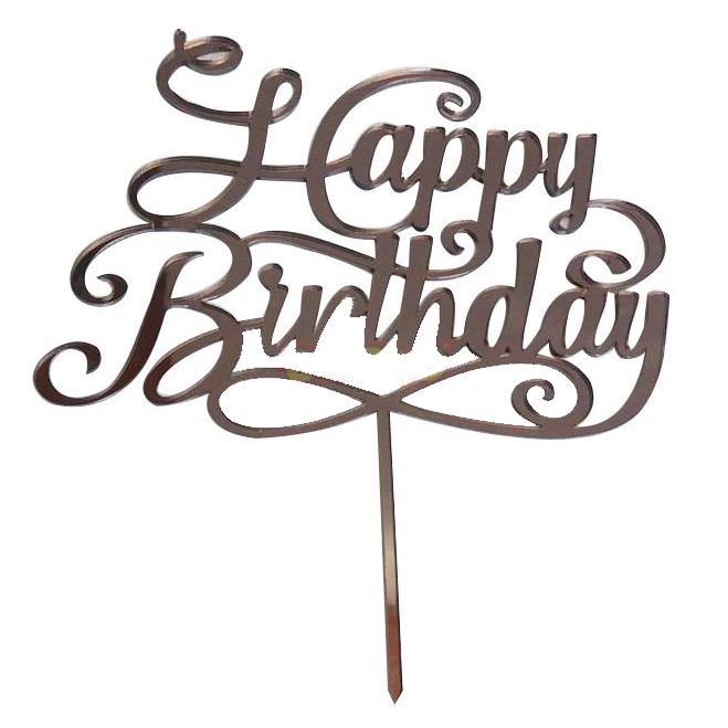 Cake Topper con scritta Happy birthday colore rosa gold.