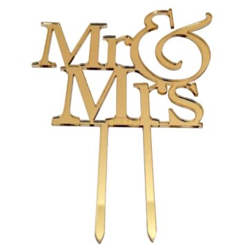 Cake Topper con scritta Mr e Mrs colore oro.
