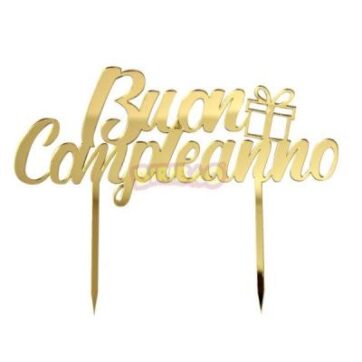 Cake Topper con scritta Buon Compleanno colore Oro.