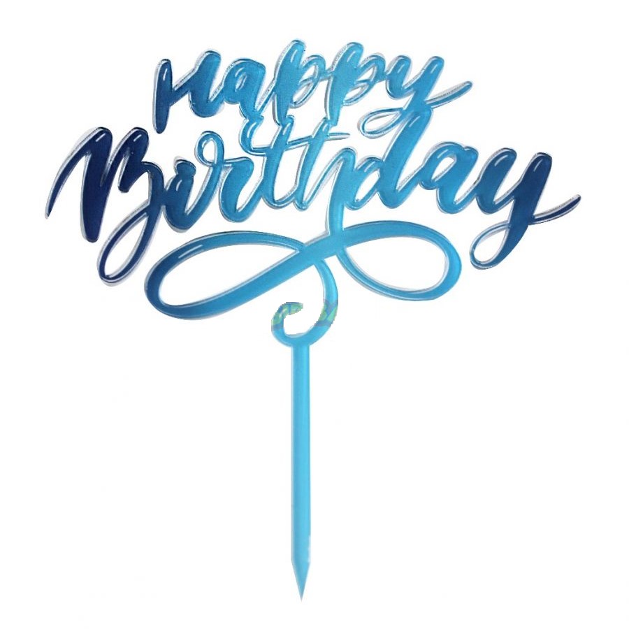 Cake Topper Happy Birthday Plexiglass Sfumato Azzurro