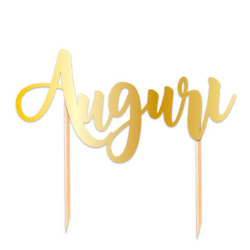 Cake Topper Auguri In Carta Oro Metal
