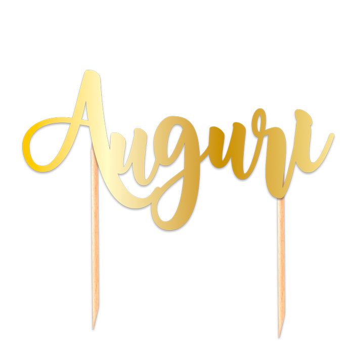 Cake Topper Auguri In Carta Oro Metal