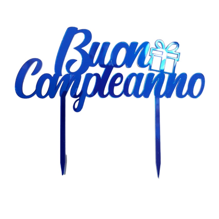 Cake Topper Buon Compleanno Plexiglass Specchiato Blu