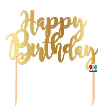 Cake Topper Happy Birthday In Carta Oro Metal