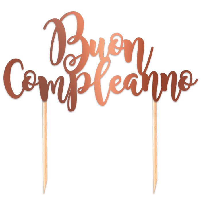 Cake Topper Buon Compleanno In Carta Rosa Gold Metal