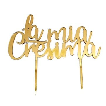 Cake Topper Cresima Plexiglass Specchiato Oro
