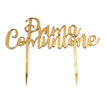 Cake Topper con scritta Prima Comunione colore oro.