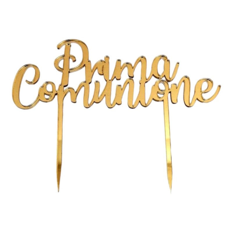 Cake Topper con scritta Prima Comunione colore oro.