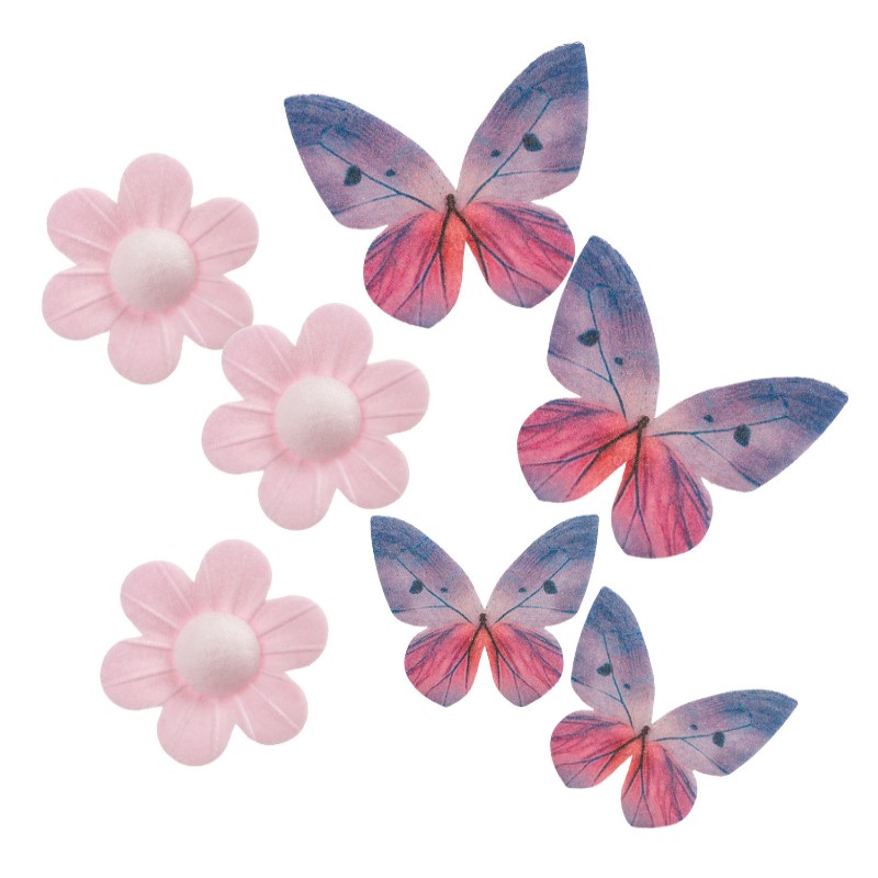 Decorazioni Ostia Margherite+farfalle rosa 1