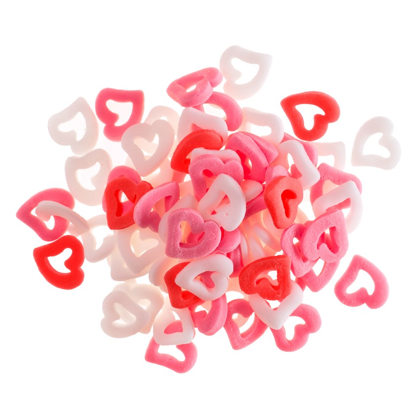 Dekora Sprinkless mix cuori forati bianco rosa e rosso 100g 1