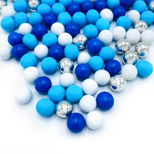 Confezione di Happy Sprinkles Sfere colore azzurre blu e bianco metallizzati da 90gr