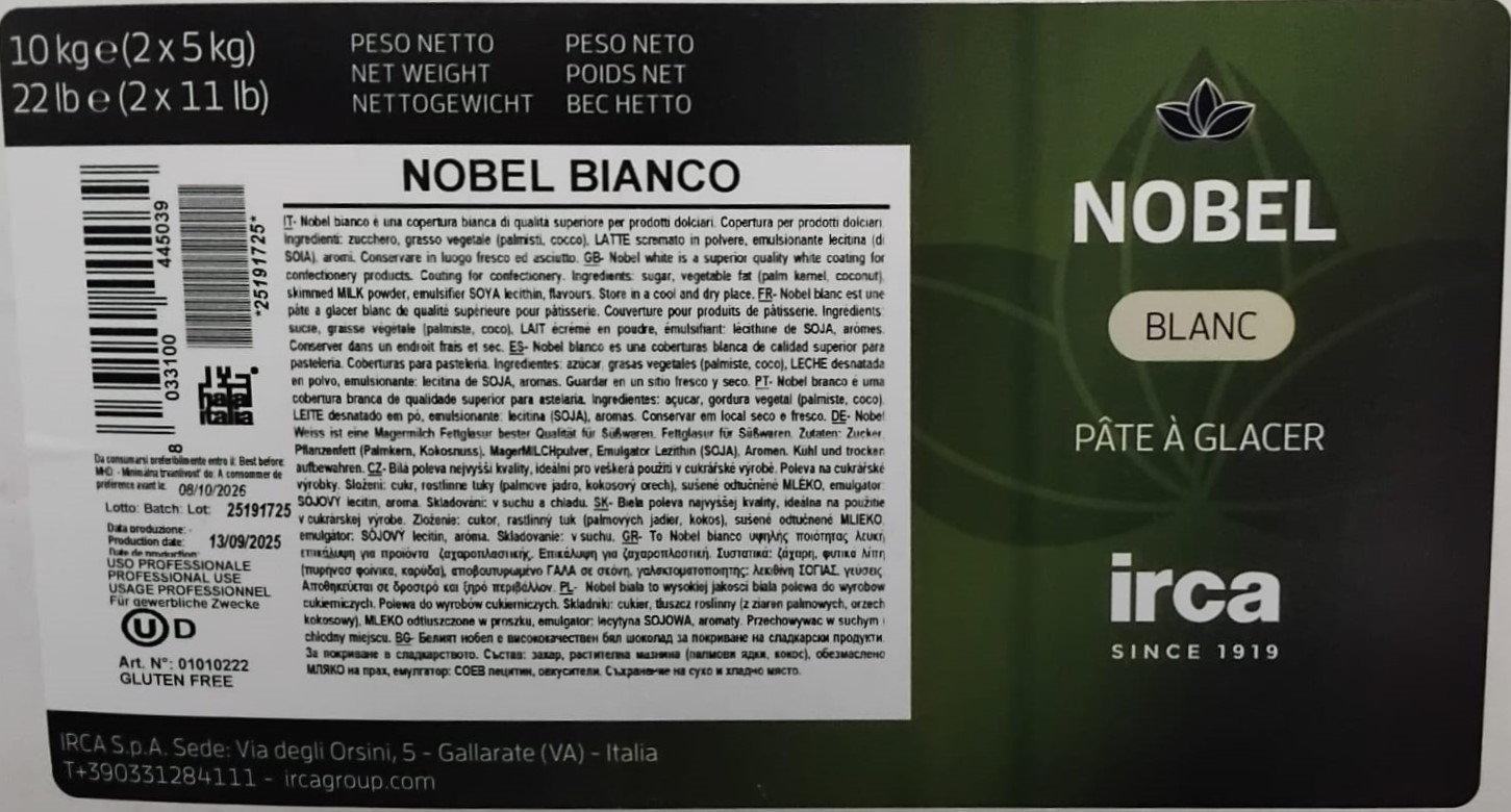 Surrogato Cioccolato Copertura Irca Nobel Bianco - immagine 3