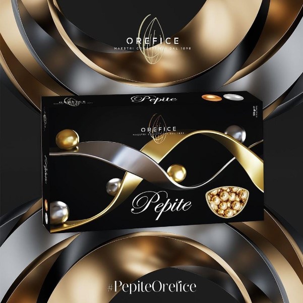 Confezione di Confetti Orefice Pepite con cuore di cereale e cioccolato confezione da 900gr colore oro