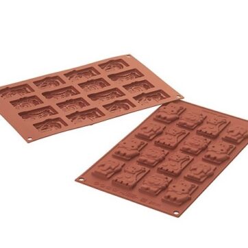 Stampo per cioccolatini in silicone rosso tema safari con 16 cavità da 17 ml