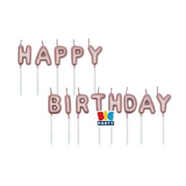 Set Candeline Balloon Happy Birthday Rose Gold Metal 7Cm