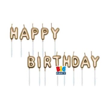 Set Candeline Balloon Happy Birthday Oro Metal 7Cm