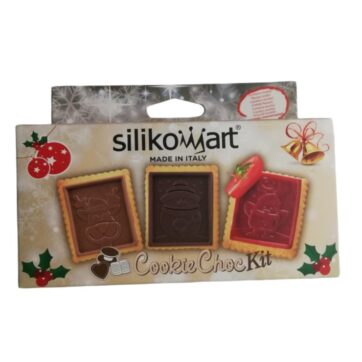 Stampo Cookies Slim Snowman Silikomart Set taglia biscotto e tappetino in silicone per cioccolato tema pupazzo di neve realizza 6 biscotti rettangolari dimensioni 7,3x7,2 h 0,5 cm