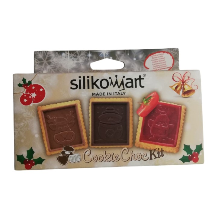 Set taglia biscotto e tappetino in silicone per cioccolato tema pupazzo di neve realizza 6 biscotti rettangolari dimensioni 7,3x7,2 h 0,5 cm