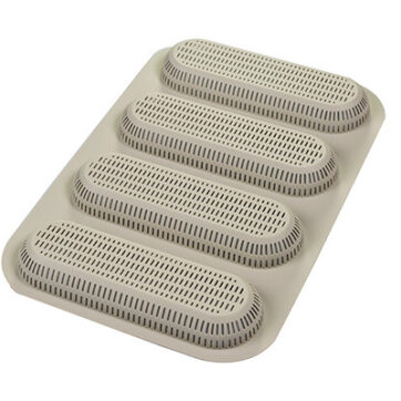 Stampo in silicone per pane. Il Mini Baguette Bread stampo ha 4 cavità e dimensioni 170mm x 55mm x h20mm,