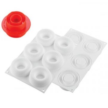 Stampo professionale in silicone per monoporzione con tagliapasta e module in silicone per la parte superiore con 6 cavità da Ø85/44mm h20mm