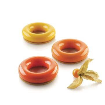 Stampo professionale in silicone per monoporzione con tagliapasta e module in silicone per la parte superiore con 6 cavità da Ø85/44mm h20mm