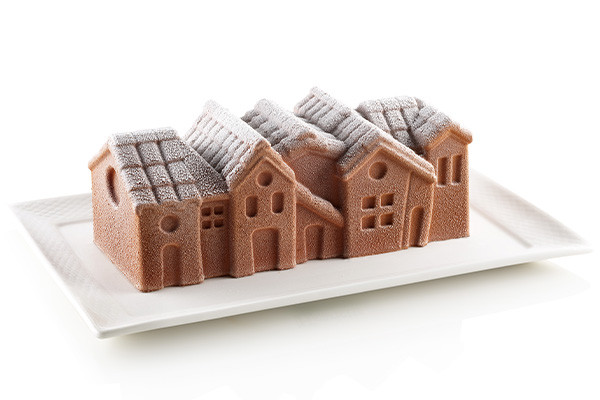 Stampo in silicone per torta Winter Village con bordi smussati dimensioni 218mm x 88mm x h80mm Volume: 1200 ml;