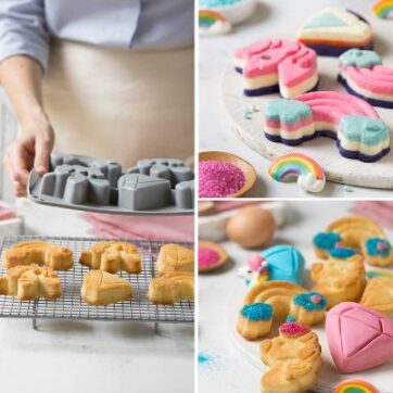 Stampo in silicone con forme Tema Unicorno con 6 cavità Arcobaleno 4,8 x 9,2 x 2,5 h cm. Unicorno 6 x 8,3 x 2,5 h cm. Diamante 7,2 x 6,3 x 2,5 h cm.