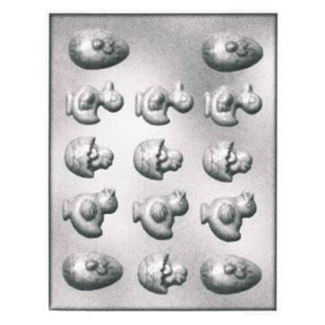 Stampo termoformato per cioccolatini tema pasquale. Dimensione: 42 x 30 h 14 mm