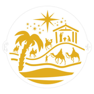 Stencil natività palma capanna cammelli diametro 25cm