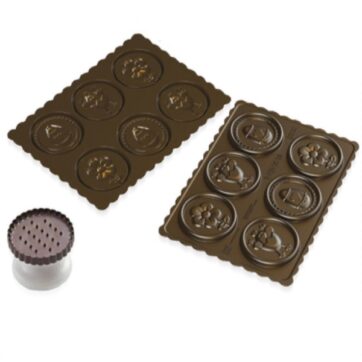 Set Taglia biscotto e tappetino in silicone per cioccolato tema Pasqua realizza 6 biscotti tondi da Ø 6,8 h 0,5 cm