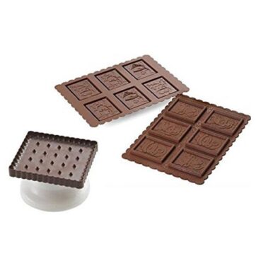 Set taglia biscotto e tappetino in silicone per cioccolato tema pupazzo di neve realizza 6 biscotti rettangolari dimensioni 7,3x7,2 h 0,5 cm
